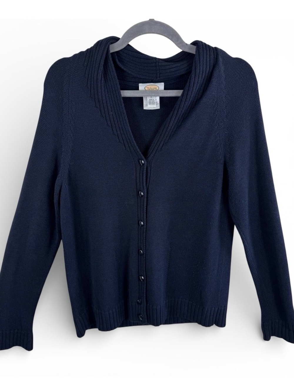 Talbots Vinatge Navy Blue Shawl Collar Button Front Cardigan Sweater Cotton S